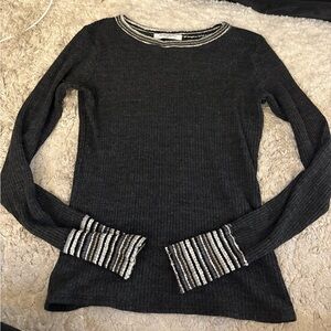 Project Social T Black and White Striped Collar Top